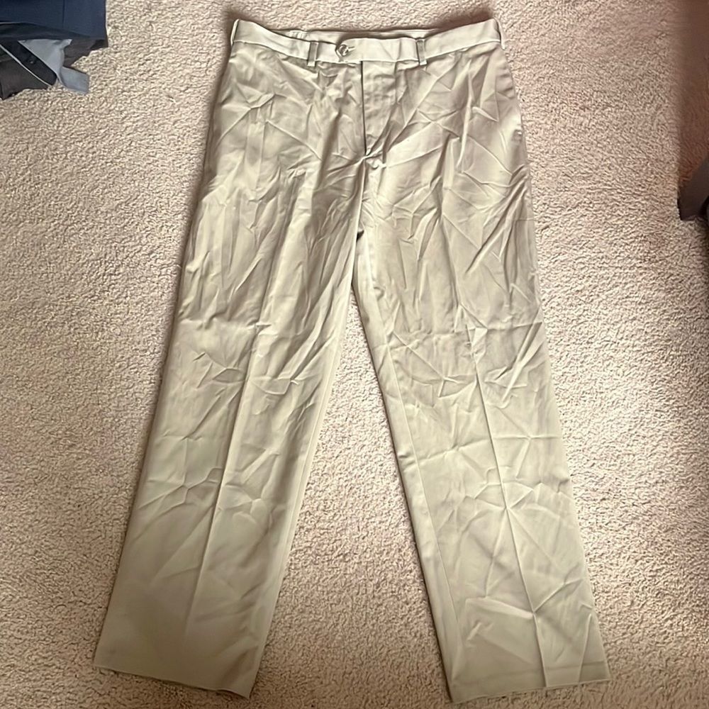 Mens khaki Perry Ellis portfolio slacks pants dress casual 36x32